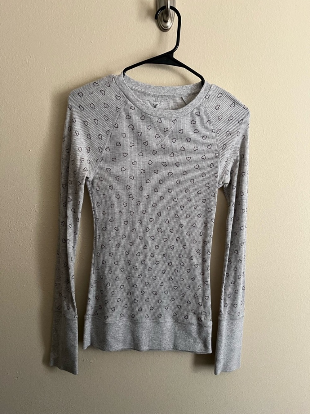 Y2K AEO Heart Print Thermal Waffle Knit Long Sleeve